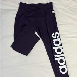 Adidas Women's Purple Leggings with Bold White Lettering
